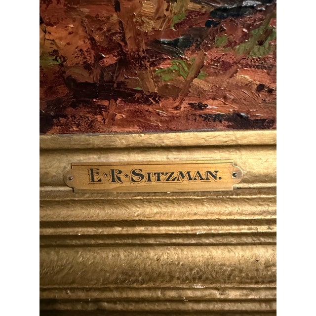 Early 20th Century Edward Robert Sitzman Framed Original Oil Painting of Autumn Scene For Sale - Image 9 of 10