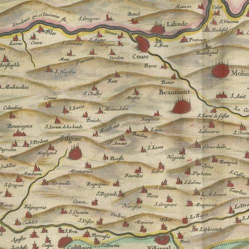 Antique Blaeu Map of the Diocese of Sarlat in Perigord After Tarde, 1642 For Sale - Image 6 of 12