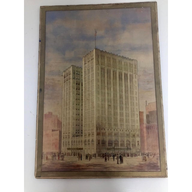 Vintage Watercolor Architectural Painting For Sale In Houston - Image 6 of 6