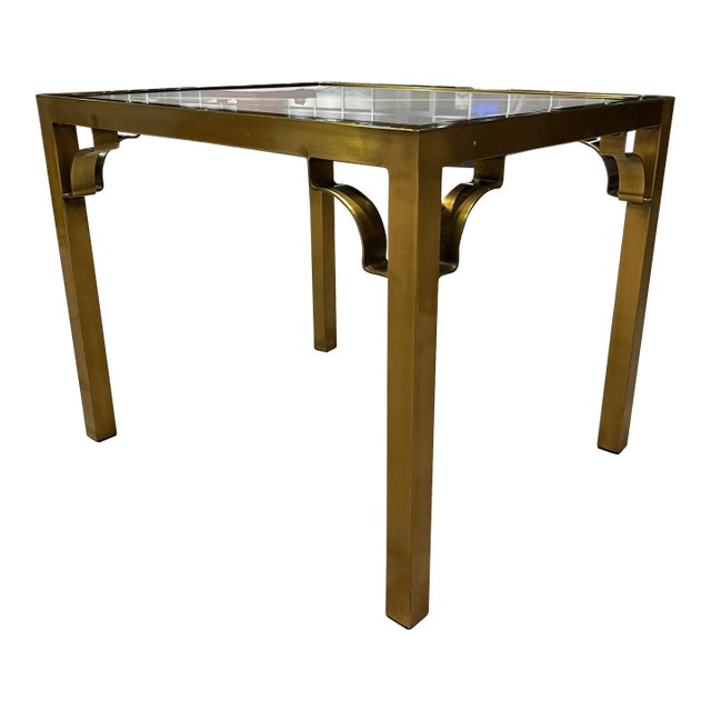 Chinese Chippendale Parson’s Style Brass End Table With Fretwork For Sale