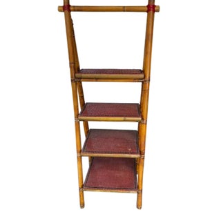 Bamboo and Rattan Folding Four Step Tier MCM Bookcase or Display Shelf For Sale