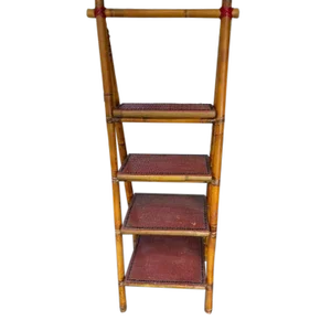 Bamboo and Rattan Folding Four Step Tier MCM Bookcase or Display Shelf