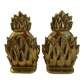 Vintage Polished Brass Bookends, a Pair For Sale