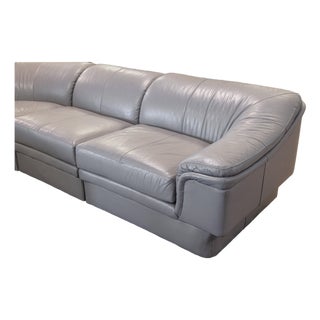 Vintage Postmodern 4pc Curving Gray Leather Sofa Sectional For Sale