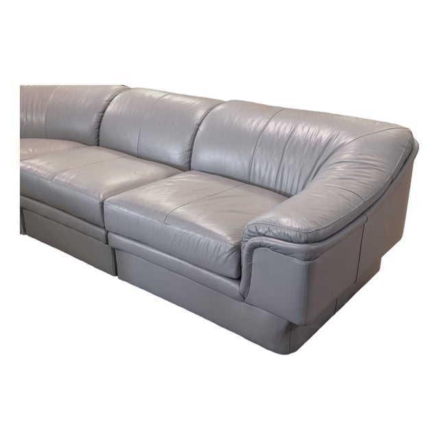 Vintage Postmodern 4pc Curving Gray Leather Sofa Sectional For Sale