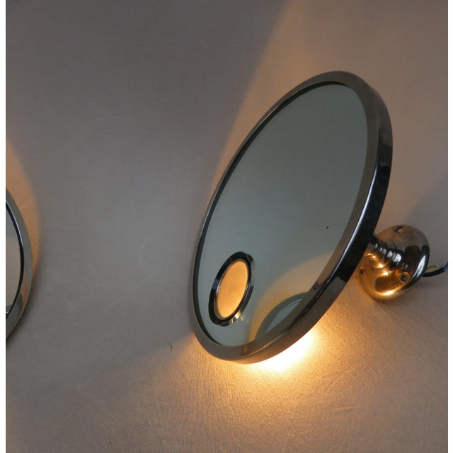 French Art Deco Nickel Le Mirophar Wall Mirrors with Magnifying Element & Light from Brot, Set of 2 For Sale - Image 18 of 18