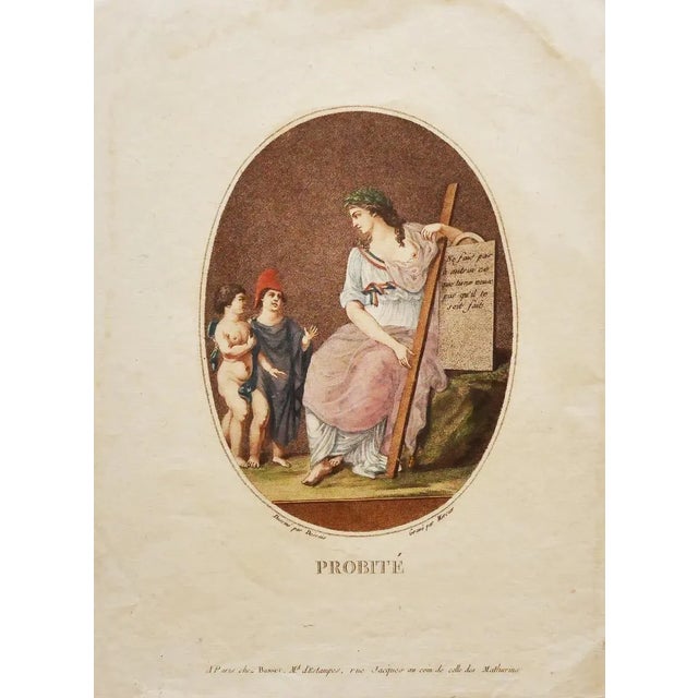 Probité is an original hand-colored etching artwork on paper, realized after Claude-Louis Desrais. Signed on the plate on...
