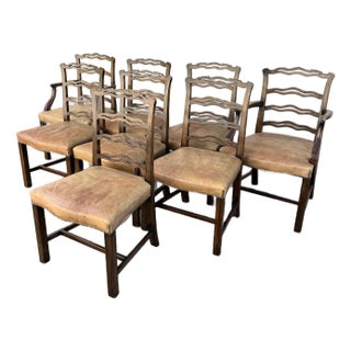 Antique Chippendale Ladderback Dining Room Chairs, Set of Eight For Sale