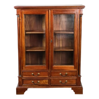 Vintage Victorian Style Glass Door Mahogany Bookcase For Sale