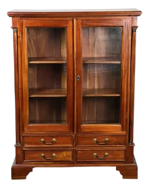 Vintage Victorian Style Glass Door Mahogany Bookcase