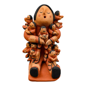 Mid 20th Century Jemez Pueblo MSJ Signed Vintage Storyteller 10 Children Pottery Sculpture Figure