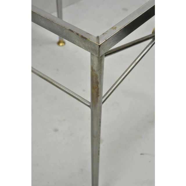 Italian Directoire Maison Jansen Style Brushed Steel & Brass End Table Bases - A Pair For Sale - Image 9 of 12