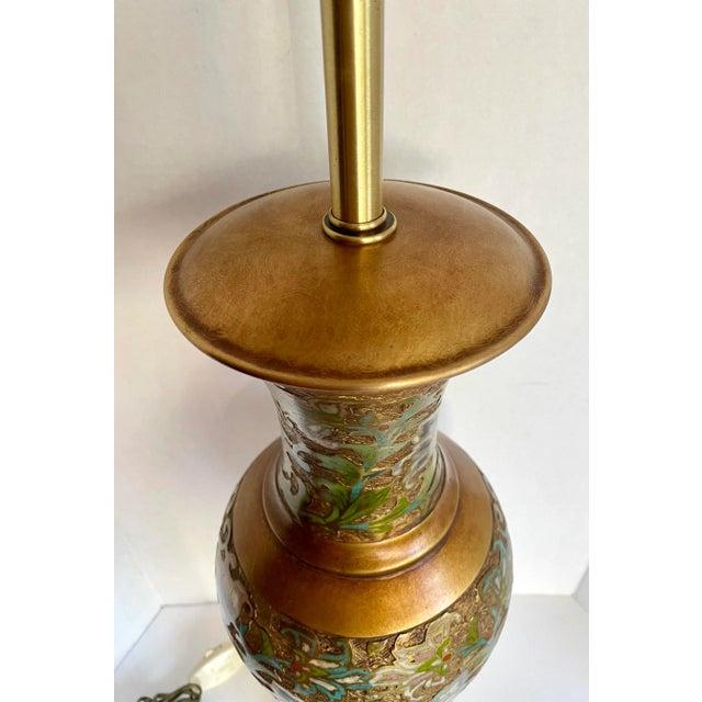 Mid 20th Century Mid 20th Century Asian Champleve Cloissone Tall Brass Lamp Made by Marbro For Sale - Image 5 of 13