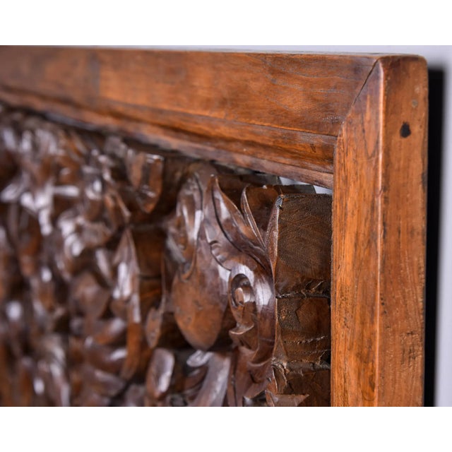 Burnt Umber Large Early 20th Century Intricately Hand Carved Walnut Panel For Sale - Image 8 of 11