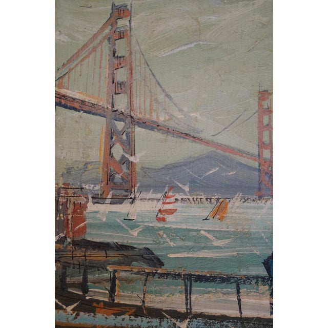 American 1950s Golden Gate Bridge Painting Signed Mercer For Sale - Image 3 of 11