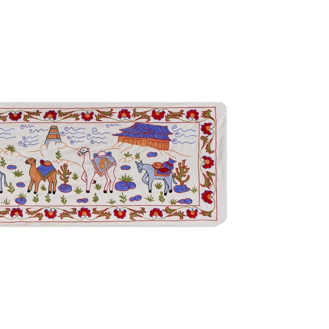 Mid-Century Modern Hand-Embroidered Camel Suzani Runner – Animal Runner for Boho-Chic Interiors 1'6'' X 6' For Sale - Image 3 of 11