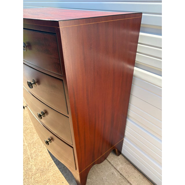 Antique Handcrafted English Mahogany Bowfront Chest of Drawers For Sale - Image 4 of 12