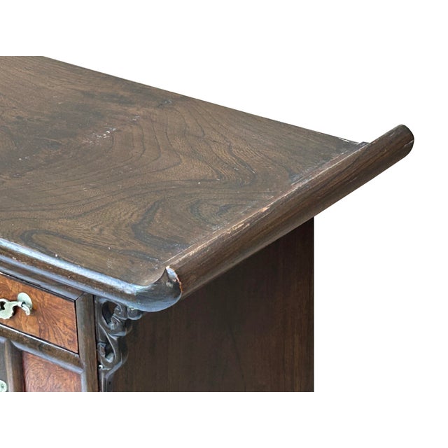 Brown Oriental Two Brown Tone Butterflies Hardware End Table Nightstand For Sale - Image 8 of 12