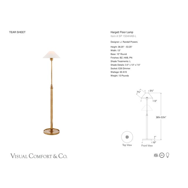 J. Randall Powers by Visual Comfort Signature Hargett Floor Lamp in Hand-Rubbed Antique Brass with Linen Shade Designer:...