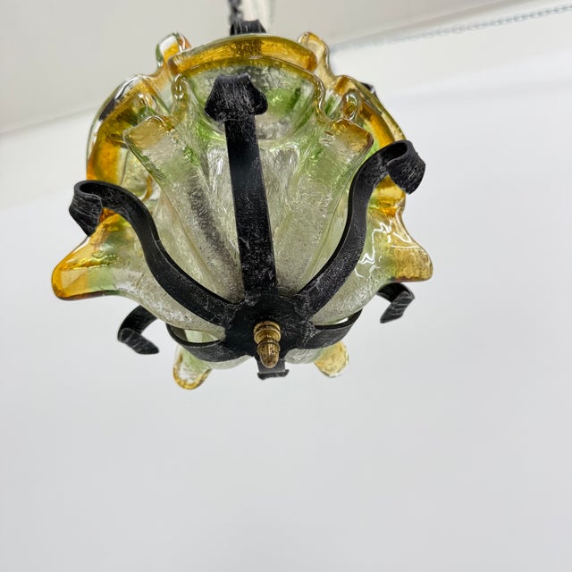 Brutalist Glass and Iron Hanging Lamp, 1970s For Sale - Image 14 of 17