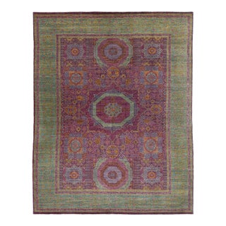 Handcrafted Contemporary Mamluk Wool Rug in Rich Purple With Intricate Geometric For Sale