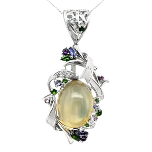 Moonstone Diamond Multi-Color Gemstone Platinum Brooch & Pendant