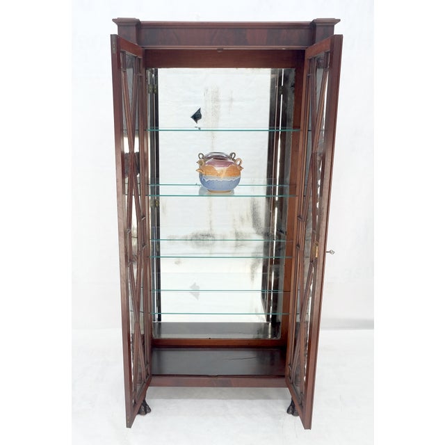 Wood Fine Carved Mahogany Claw Feet Glass Shelved Bookcase Display Cabinet Stunning For Sale - Image 7 of 12