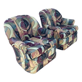 Vintage Postmodern Clam Shell Swivel Rocking Chairs - A Pair For Sale