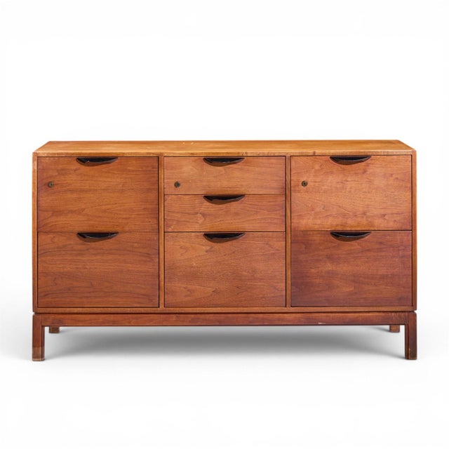 Jens Risom Mid Century Walnut File Credenza This credenza measures: 58.5 wide x 20 deep x 32 inches high Great Vintage...