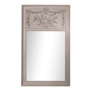 Grey Painted Louis XVI Style Trumeau Mirror For Sale
