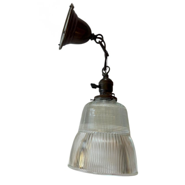 Antique Industrial Halophane Pendant Light Fixture For Sale - Image 4 of 4