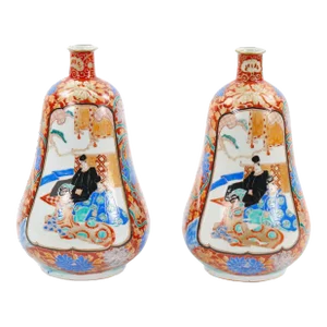 Pair Japanese Imari Gourd Shaped Porcelain Vases