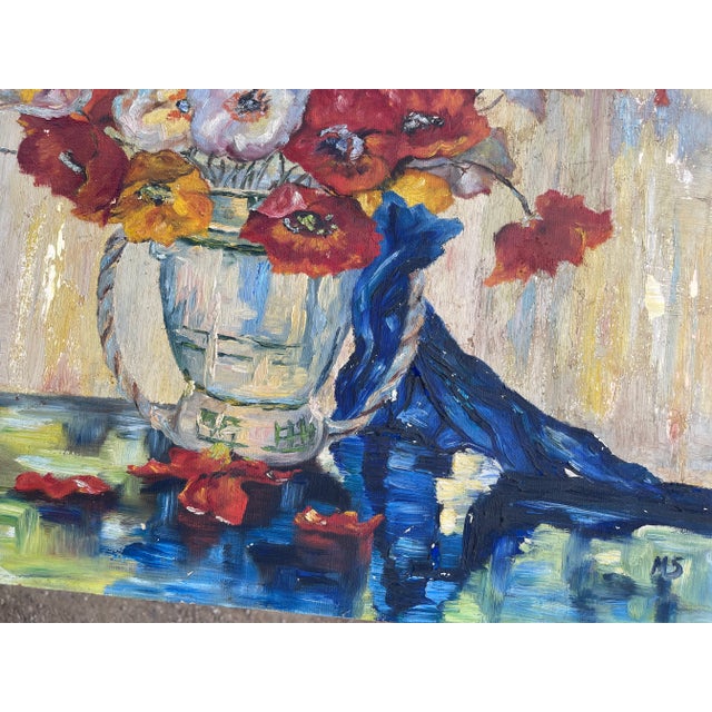 1939 Vintage French Oil Painting – Poppies on Wooden Panel Bring timeless French charm to your home with this vintage 1939...