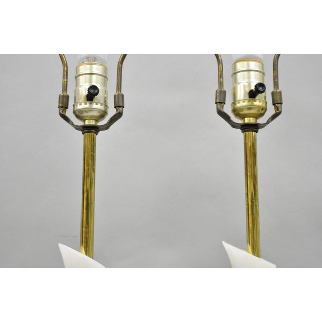 Vintage Italian Mid Century Modern 2 Tone Alabaster Green White Table Lamp Pair For Sale - Image 9 of 18