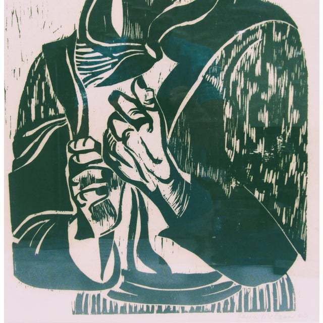 Signed and Framed Karen McCann 1963 Woodcut Print of Bearded Man For Sale - Image 4 of 6