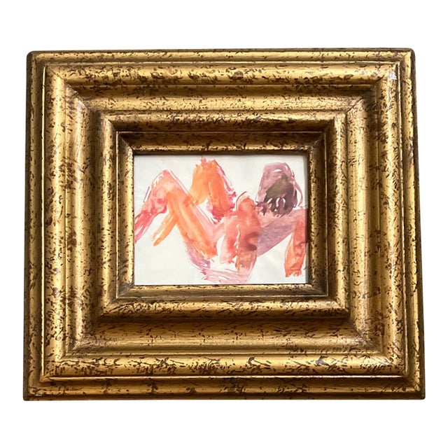 1970’s Original Abstract Watercolor Painting Chunky Gold Frame For Sale