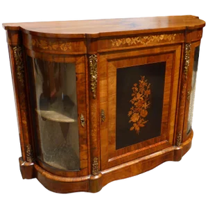 19th Century Victorian English Figured Walnut & Marquetry Credenza