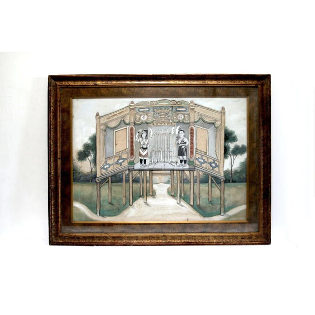Chinese 19th Century Painting of Men in Armory in Gilt Burl Frame, from Laos or Thailand For Sale - Image 3 of 9