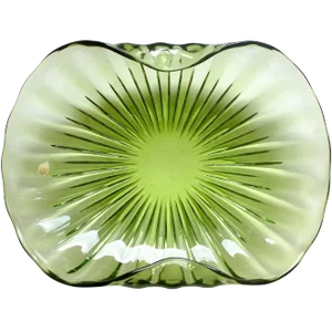 Murano Barbini Vintage Sommerso Green Italian Art Glass Ribbed Mid Century Center Bowl With Partial Label