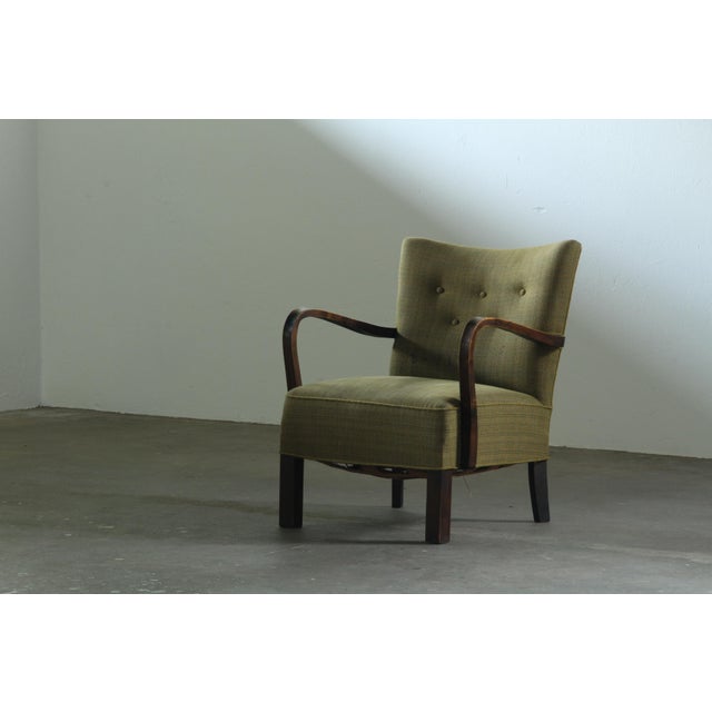 Brown Vintage Danish Beechwood Lounge Chair with Curved Armrests, Denmark, 1930s For Sale - Image 8 of 18