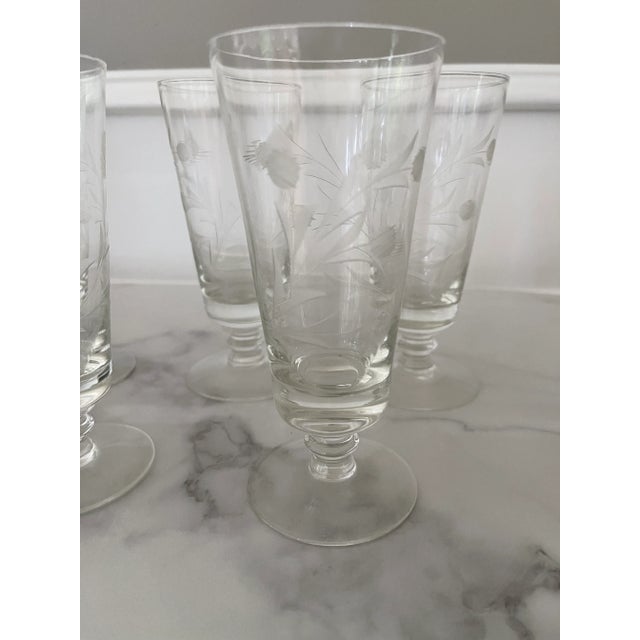 Hollywood Regency 1940s Etched Vintage Juice Glasses- Set of 5 For Sale - Image 3 of 6