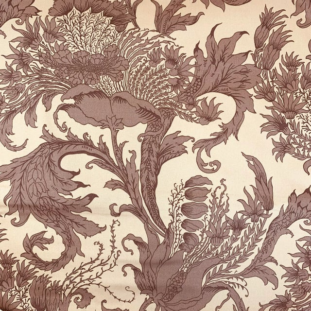 Designer Vicki Payne Free Spirit Crewel Brown & Taupe Block Print Botanical Floral Leaf Fabric- Sample For Sale