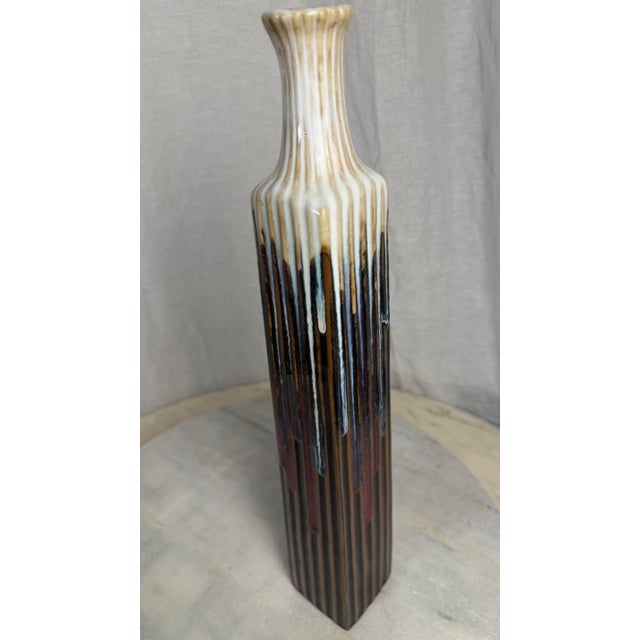 Mid-Century Modern 19thC Mid-Century Modern Italian "Tessuto" Slender Ribbed Stoneware Vase — 19" For Sale - Image 3 of 12