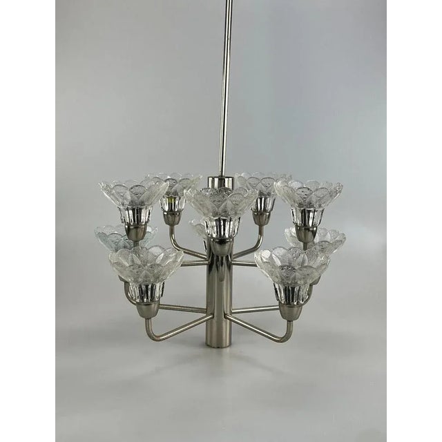Mid-Century Space Age Chandelier in Metal & Glass, 1970s For Sale - Image 9 of 13