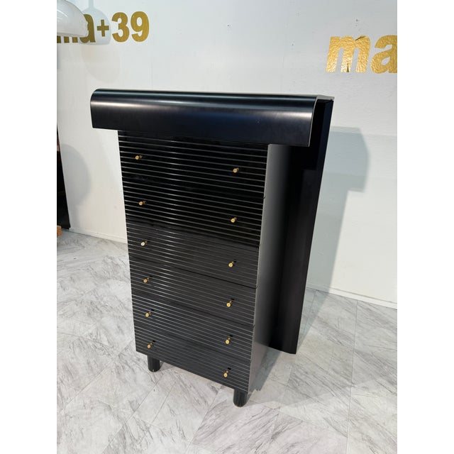 1960s Pierre Cardin Black Lacquered Commode With Brass Details For Sale - Image 11 of 16