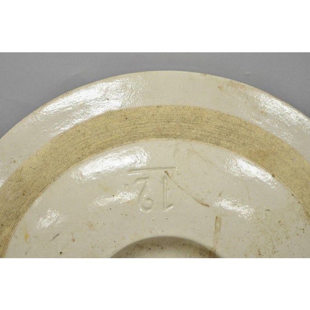 Late 19th Century Antique American Primitive Salt Glazed Ceramic 15 Gallon Crock Pot Lid Cover For Sale - Image 5 of 15