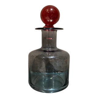 Smoke Glass Decanter Red Stopper Attributed to Holmegaard For Sale