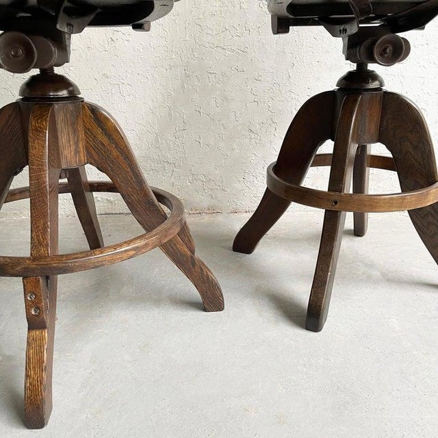 1940s Oak Craftsman Architect Drafting Stool For Sale - Image 11 of 12