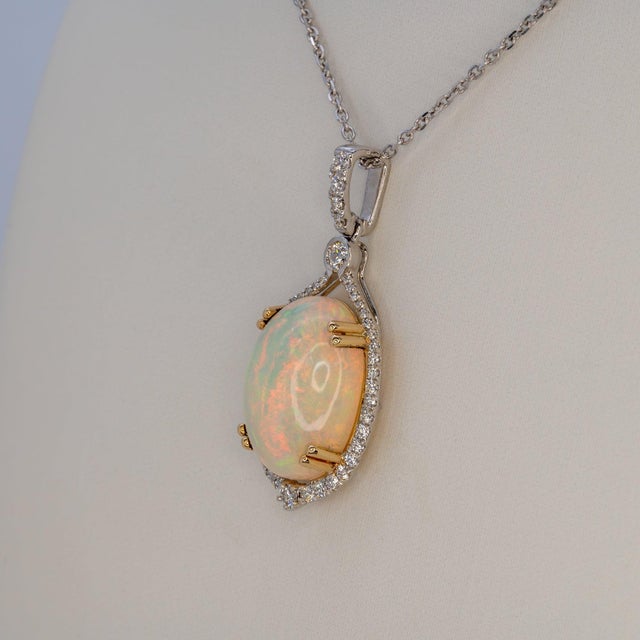 2020s 8.4Ct Ethiopian Opal Pendant With Earth-Mined Diamonds: Solid 14k Gold, 18x13mm For Sale - Image 5 of 7