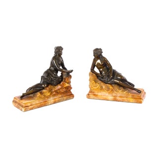 Bronze Semi-Nude Classical Ladies Sculptures or Bookends, 19th Century, Set of 2 For Sale
